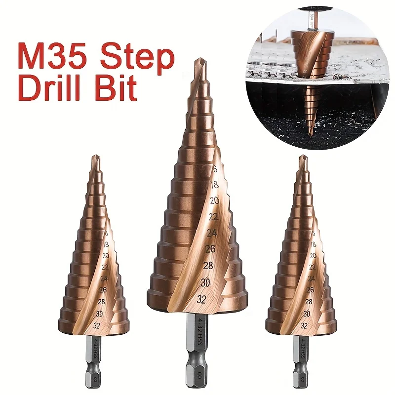 4-12/4-20/4-32mm M35 kobaltowe wiertło stopniowe stożkowe HSS-CO wiertło HSS spiralny rowek trójkątny trzpień do stali nierdzewnej