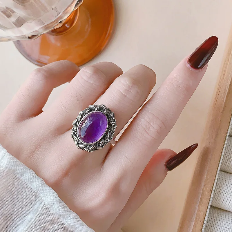 S925 Silver Natural Hetian Jade Agate Vintage Wheat Ear Ethnic Style Versatile Ring