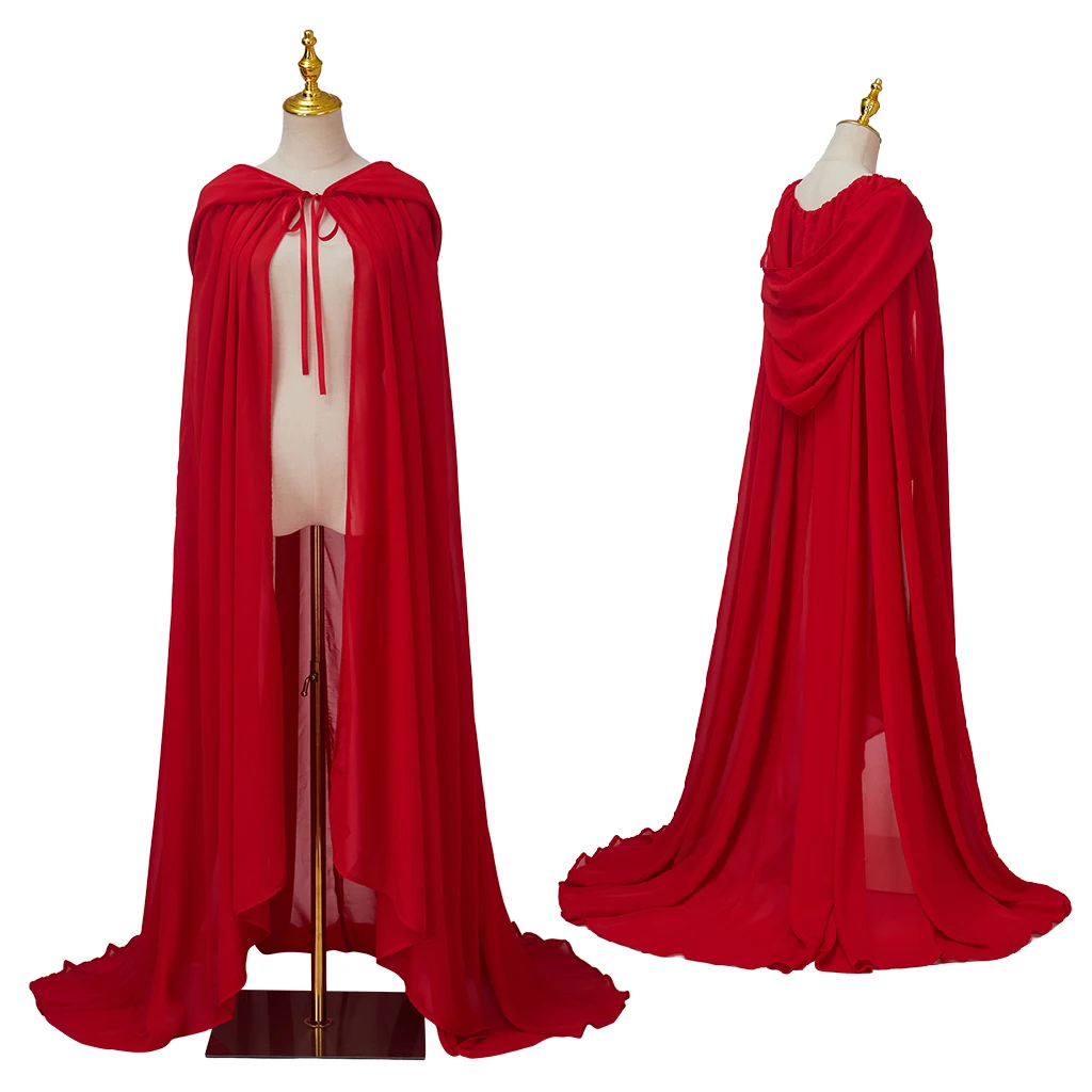 

Women's Red Hooded Lace Up Floor Length Long Cloak Wedding Party Bridal Cape Gown Halloween Carnival Witch Cosplay Costume