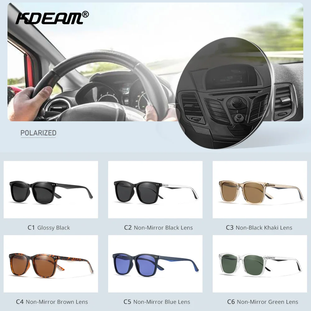 KDEAM 2024 New Square Men\'s Polarized Sunglasses Outdoors TR90 Material Frame Fishing Sun Glasses New Matching Colors With Box