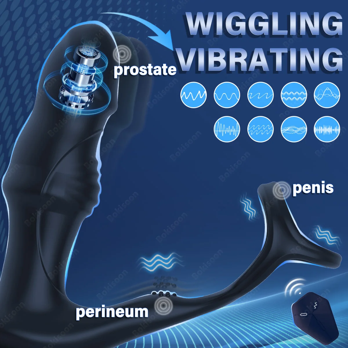 Bokisoon Prostate Massager Anal Vibrator 9 Wiggling Thrusting with Cock Ring Butt Plug Remote Control Sex Toys P Sport Massager - Image 3