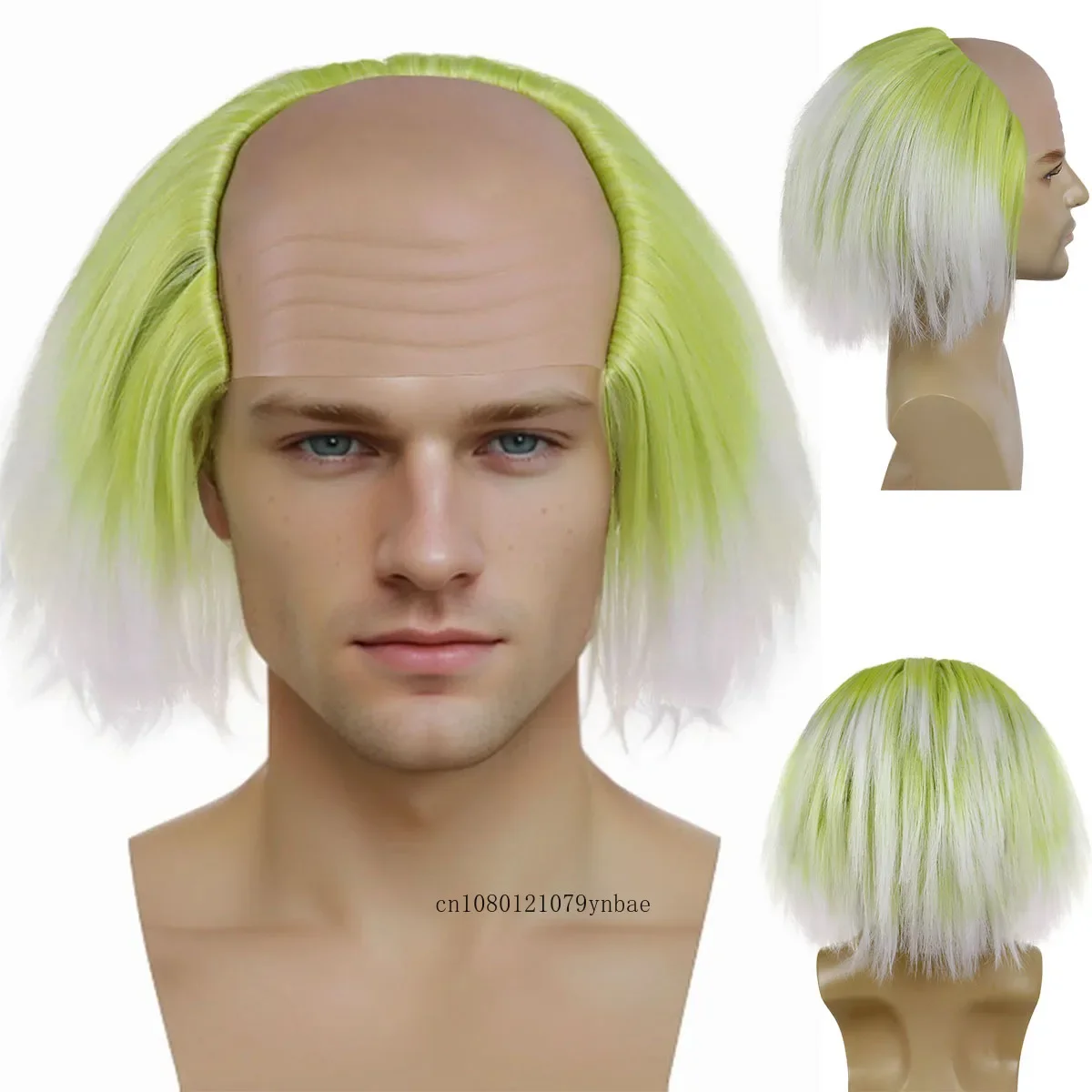 

Men's Beetlejuice Costume Wigs Synthetic Ombre Green Wig with Bald Cap for Male Short Clown Wig Carnival Halloween Cosplay Party