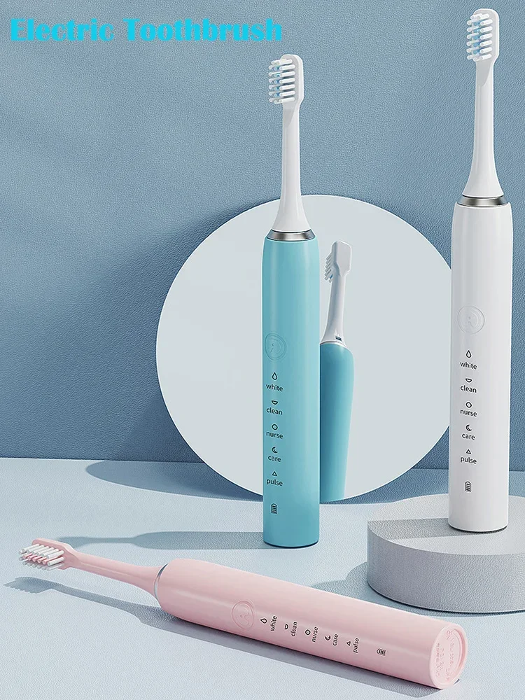 Adulto sonic escova de dentes elétrica limpa oral branqueamento cuidados escova de dentes recarregável automático poderoso temporizador inteligente