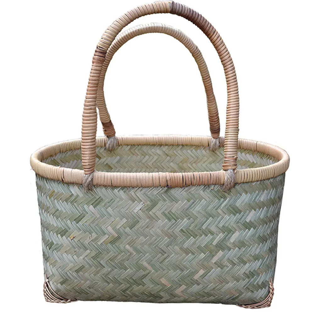 

Маленькая плетеная корзина для хранения 31x21x16 см, бамбуковая корзина для пикника, фруктов, овощей, цветов, с ручкой, портативная, для дома и сада