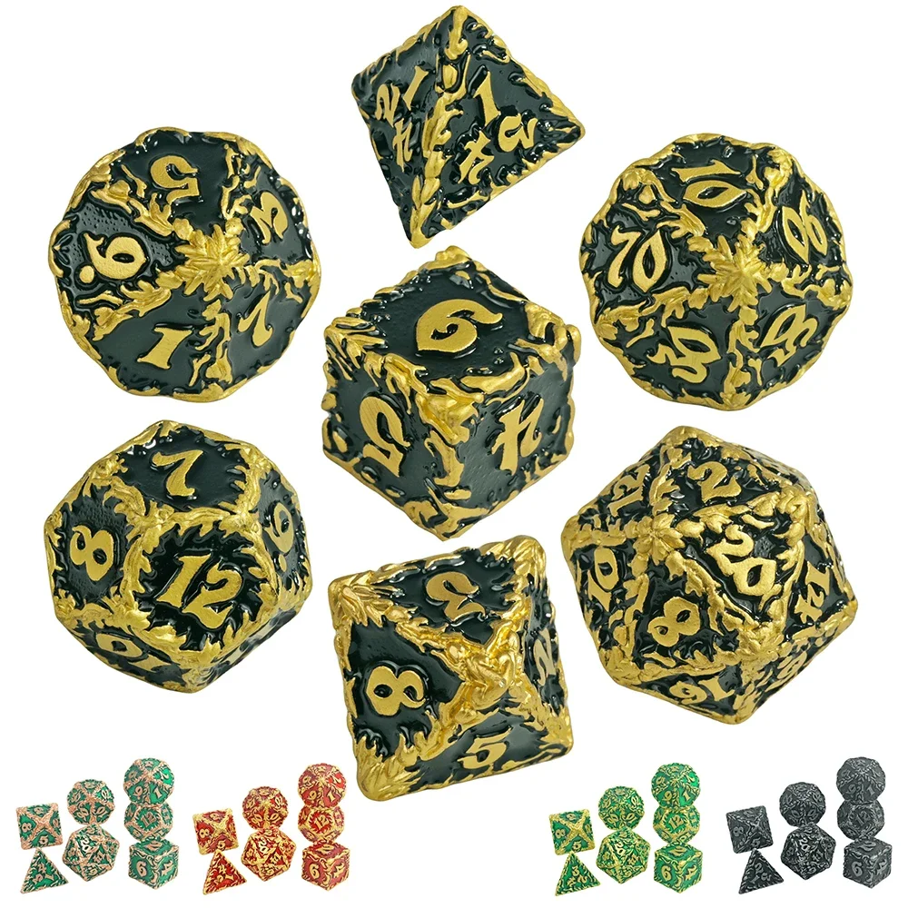 Classical Metal Dice Polyhedral Dice Set 7pcs D4 D6 D8 D10 D12 D20 for Role Playing D&D RPGs Board Game As Gift