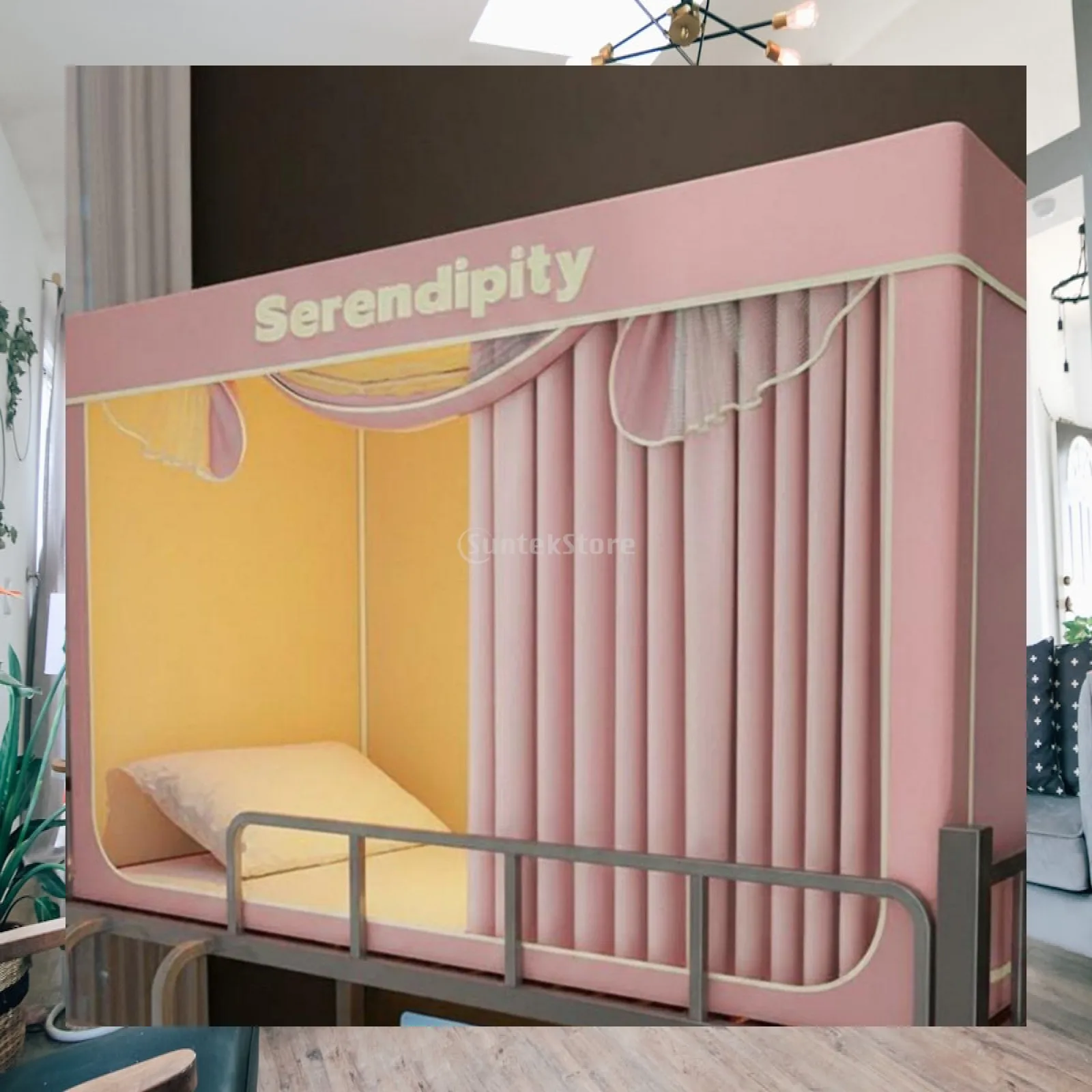 Blackout Bed Curtain Enhanced Protection Light Blocking Enclosure for Student and Dorm Sleeping Area