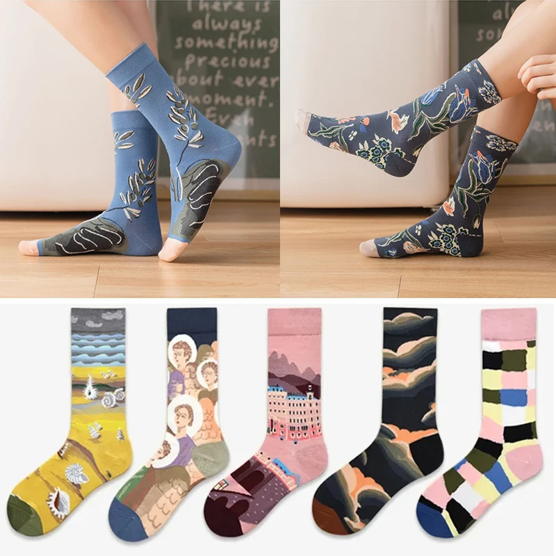 

Women Painting Style Crew Socks All Cotton Colorful Kawaii Ladies Streetwear Skateboard Cycling Sport Funny Designer Socks