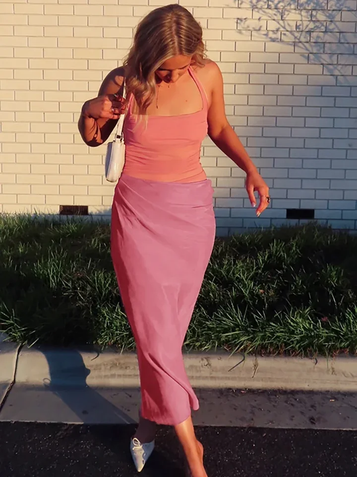 Abito lungo da donna con scollo all'americana sexy patchwork Abito lungo da donna in maglia trasparente marrone Abito da club elegante sottile primaverile femminile