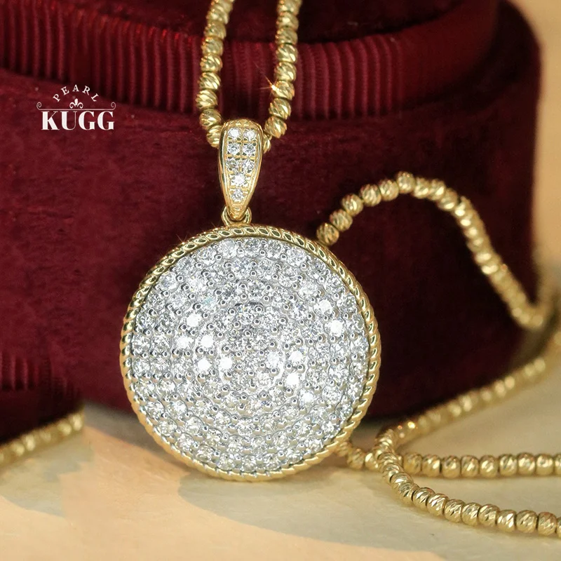 

KUGG 100% 18K Yellow Gold Pendant Luxury Round Shape 1.12carat Real Natural Diamond Necklace Pendant for Women Fine Jewelry