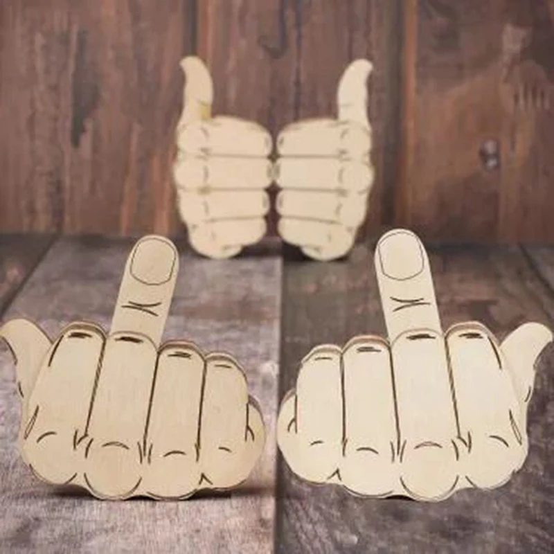 DIY Handmades Brooch Wooden Middle Finger Flippable Interactive Mood Expressing Finger Brooch Unisex Birthday Christmas Gift