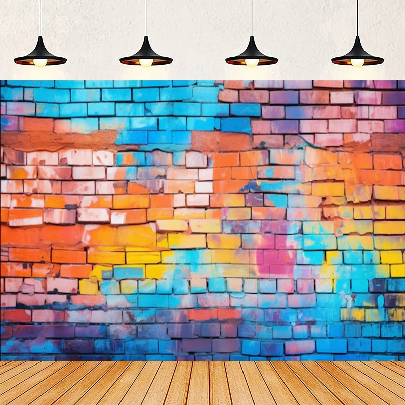 Colorful Brick Wall Photo Photography Backdrop 80's Hip Hop Disco Baby Birthday Wedding Graduation Themed Party Background