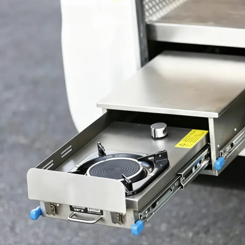 RV Modification Accessories External Pull-out Stove with Sink, Outdoor Gas Windproof Stove, Integrated, External Kitchen