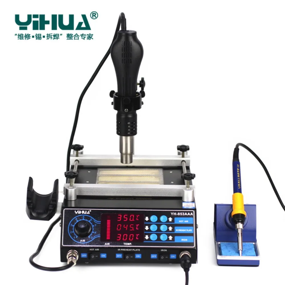 YIHUA 853AAA 1200W panas, stasiun solder pra pemanas PCB stasiun solder pengerjaan ulang BGA besi solder pengelasan pistol panas