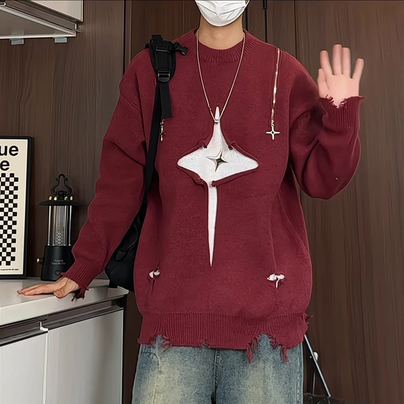 

Pull Homme модные уличные мужские повседневные свитера большого размера с длинным рукавом и круглым вырезом свободный вязаный свитер со звездами для мужской одежды 5XL