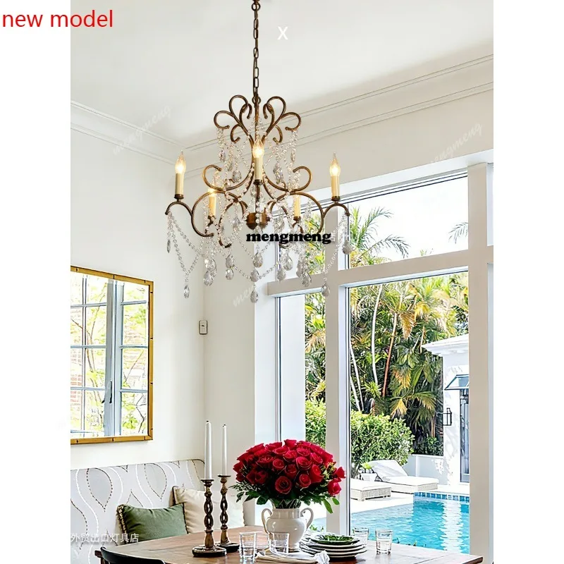 

M138French crystal chandelier master bedroom American retro small living room dining room room lamp candle stair light
