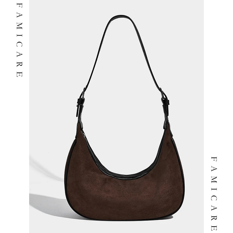 

2025 New Faux Suede Leather Crescent Bag Unique Single Shoulder Underarm Bag Light Luxury Handbag Essential for the Urban Woman