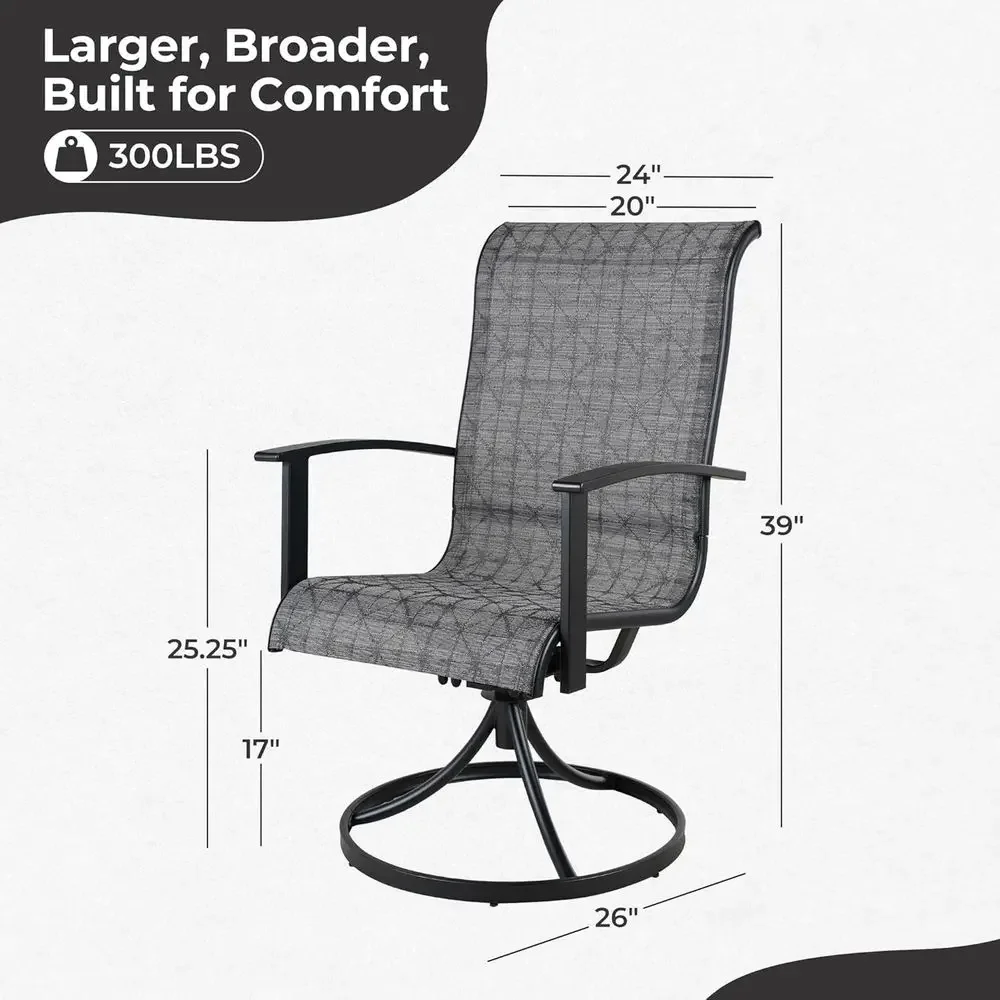2-Piece Outdoor Swivel Rocking Dining Chairs Set with 360-Degree Rotation, Mesh Sling Seats, Suitable for Patio, Garden, Black a