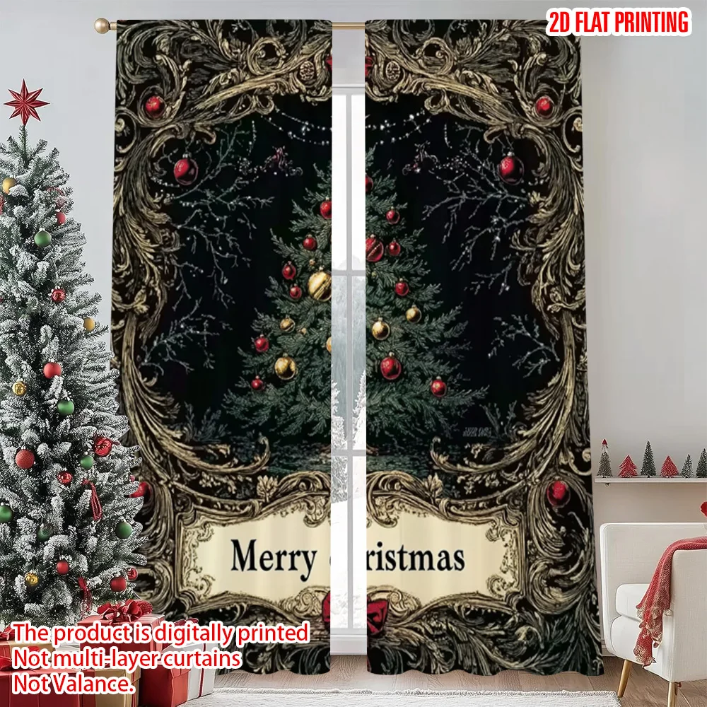 

2pcs 2D flat printing Merry Christmas Window Drapes Merry Christmas6 Versatile Polyester Fabric Without Electricity Party