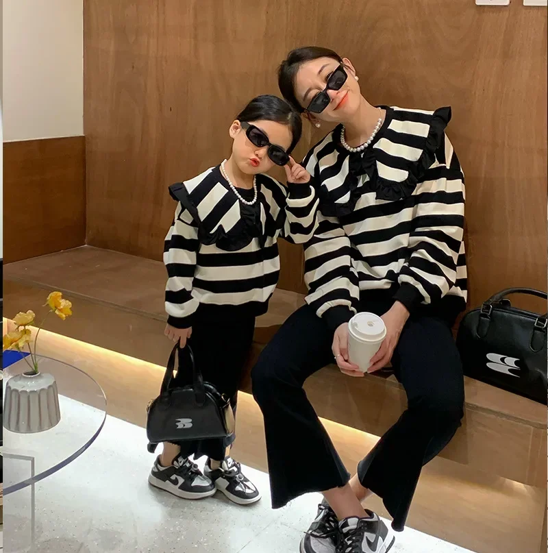 

2024 Mom And Daughter Sweatshirt Mother And Baby Girls Clothing Fashion Children Tees Parent-Child Matching Autumn Pant Clothe