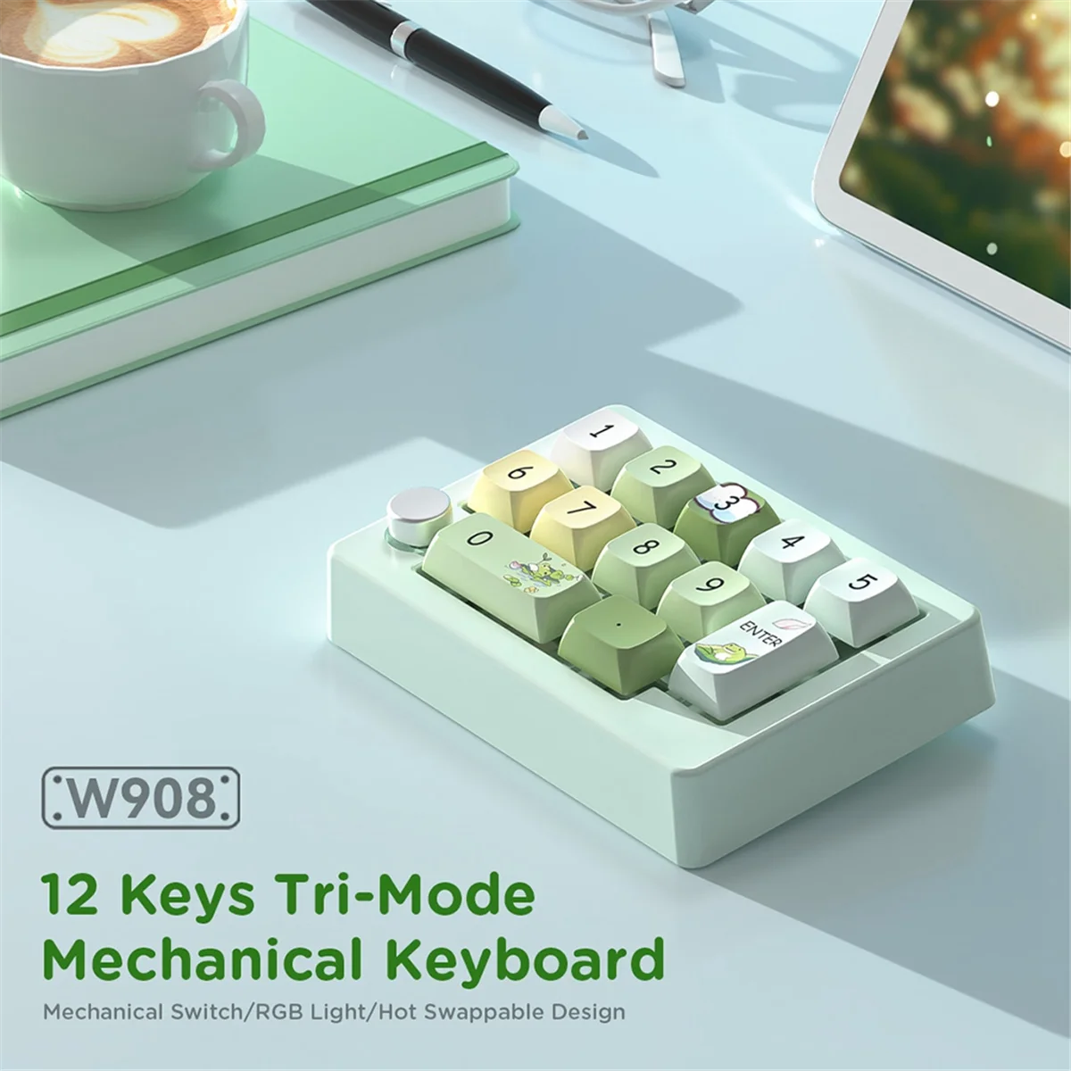 Three-Mode Hot-Swappable Digital Mechanical Keyboard Macro Definition RGB Gaming Mechanical Keypad Knob Hardware White