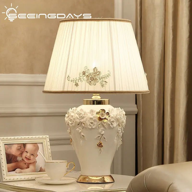 40x62cm European Style Table Lamp Living Room Bedroom Bedside Lamp Decoration Flower Ceramic Large Table Lamp