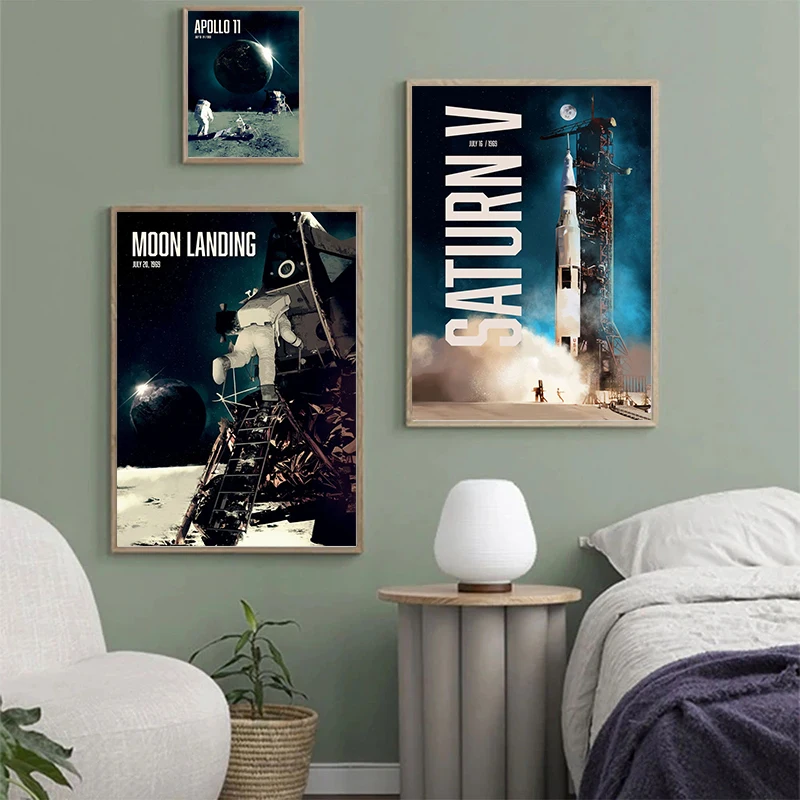 Space Shuttle Astronaut Poster Astronomy Moon Walk Wall Art Canvas Painting Prints Wall Picture for Nordic Living Room Decor