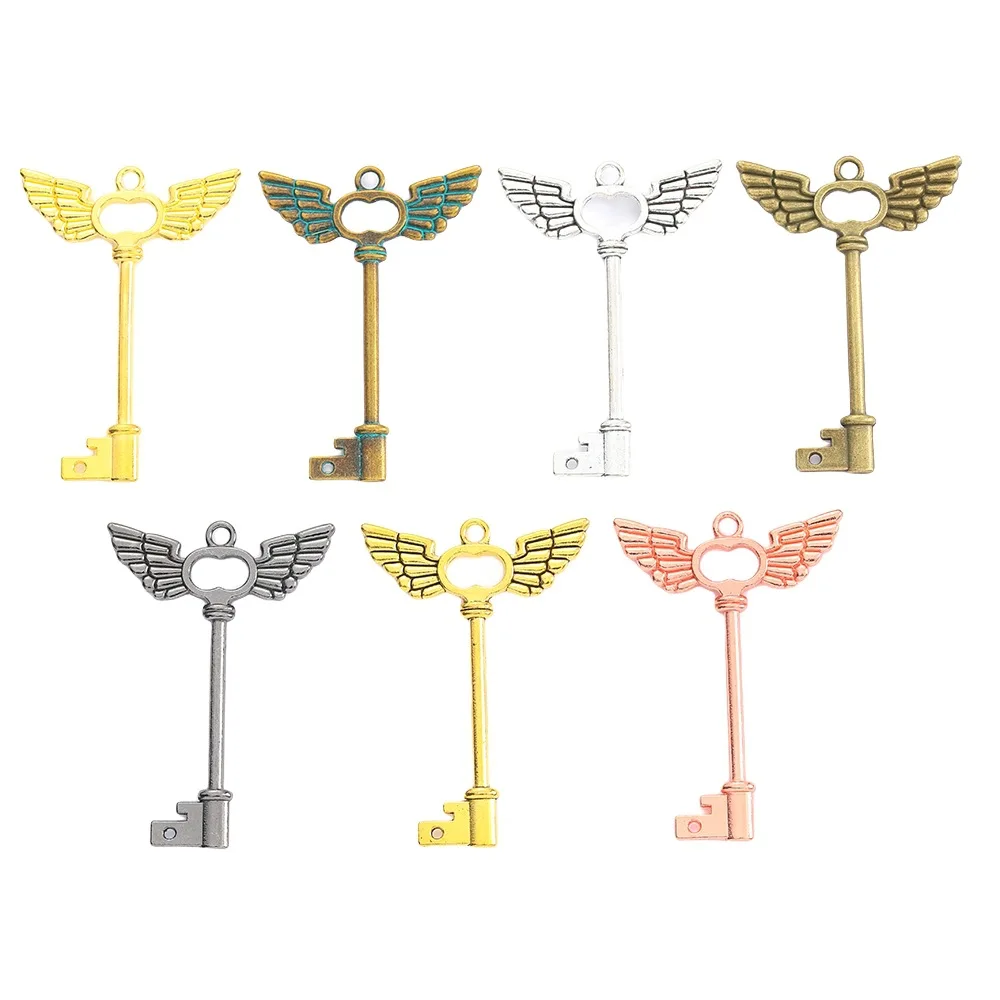 5pcs 58x41mm Antique Bronze Color Angel Wing Big Key Charms Pendant For DIY Jewelry Making Handmade Jewelry Craft Findings