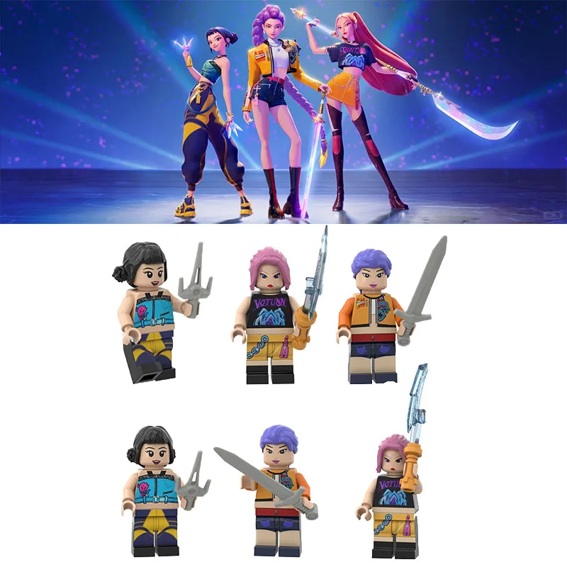 مجموعة مونستر هانت الكورية للفتيات رينزاي ألعاب تجميع مكعبات البناء 3 تماثيل تمثال مسلح نموذج ألعاب مكعبات البناء