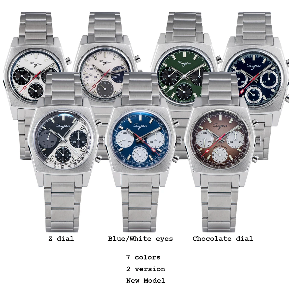 SUGESS S419 37mm メカニカルクロノグラフ 銀色腕時計