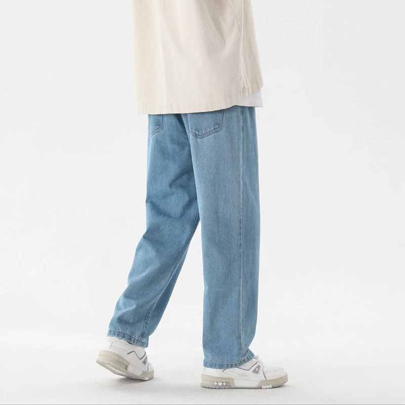 High Quality Denim Wide Leg Pants Men Four Seasons Fashion Streetwear All-match Baggy Jeans for Men Straight Denim Pants Blue