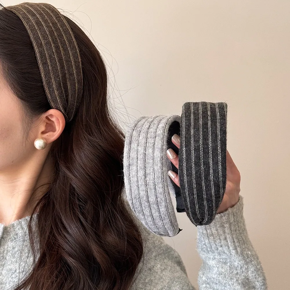 Navy Blue Striped Blend Wide Headband for Women Crown Lifting Hair Hoop Face Wash Headband Premium Versatile Hair Accessory
