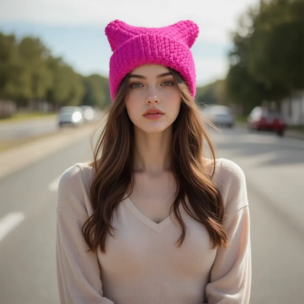 

New Cat Ears Japanese Beanie Hat Striped Casual Knitted Wool Cap Ins Little Devil Y2K Harajuku Punk Skullies Cap Unisex