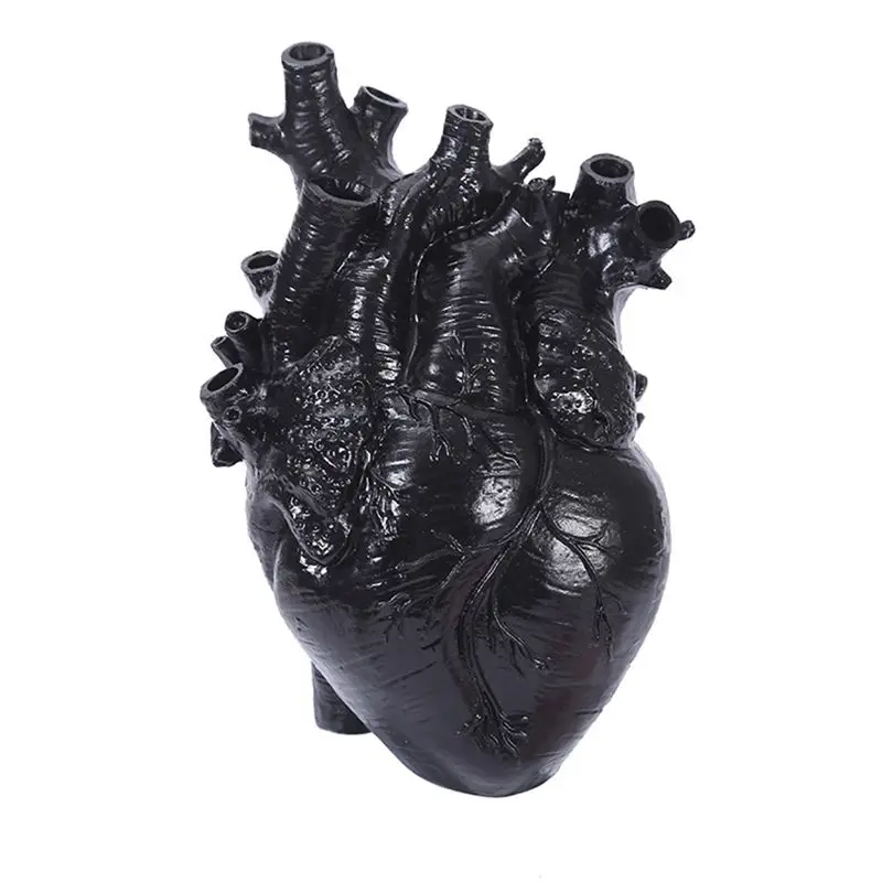 B62B-Anatomical Heart Vase Resin Flower Pot Heart Shape Vase Countertop Desktop Ornament Table Desk Flower Vase Decor