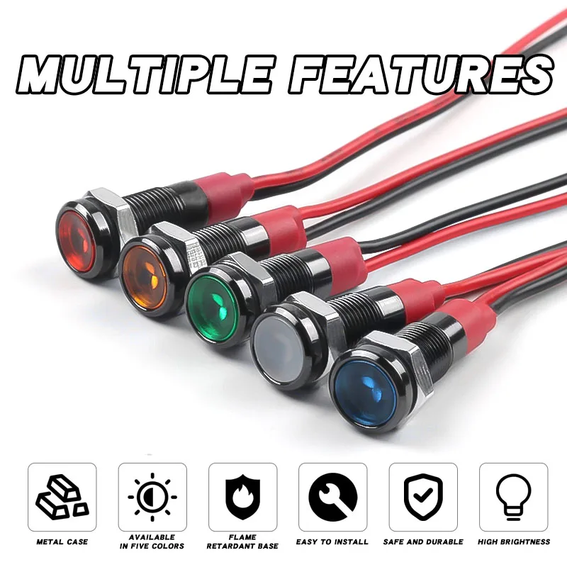 LED Metal Gösterge Işığı 6mm Siyah Kabuk Su Geçirmez Güç Sinyal Lambası DC3V/5V/6V/12V/24V/AC220V Kırmızı Sarı Mavi Yeşil Beyaz