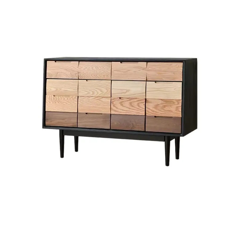 Solid wood dining side cabinet, tea cupboard, black light French minimalist entrance cabinet, bedroom storage