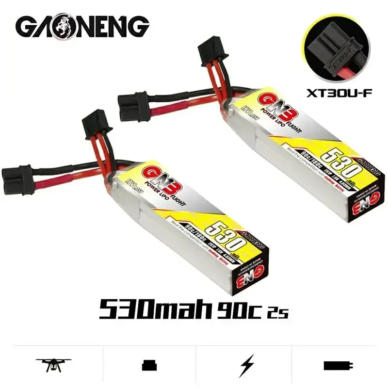 2PCS GAONENG GNB 2S 530mAh 7.6V 90C/180C HV Lipo Battery With XT30 Plug For Happymodel FPV Racing Cine Whoop BetaFPV RC Drone