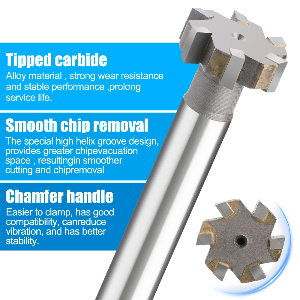 T-Slot Milling Cutter 12-25mm Alloy Rough Inserted Straight Shank End Mill for Hardness Metal Tungsten Steel CNC Router Bit