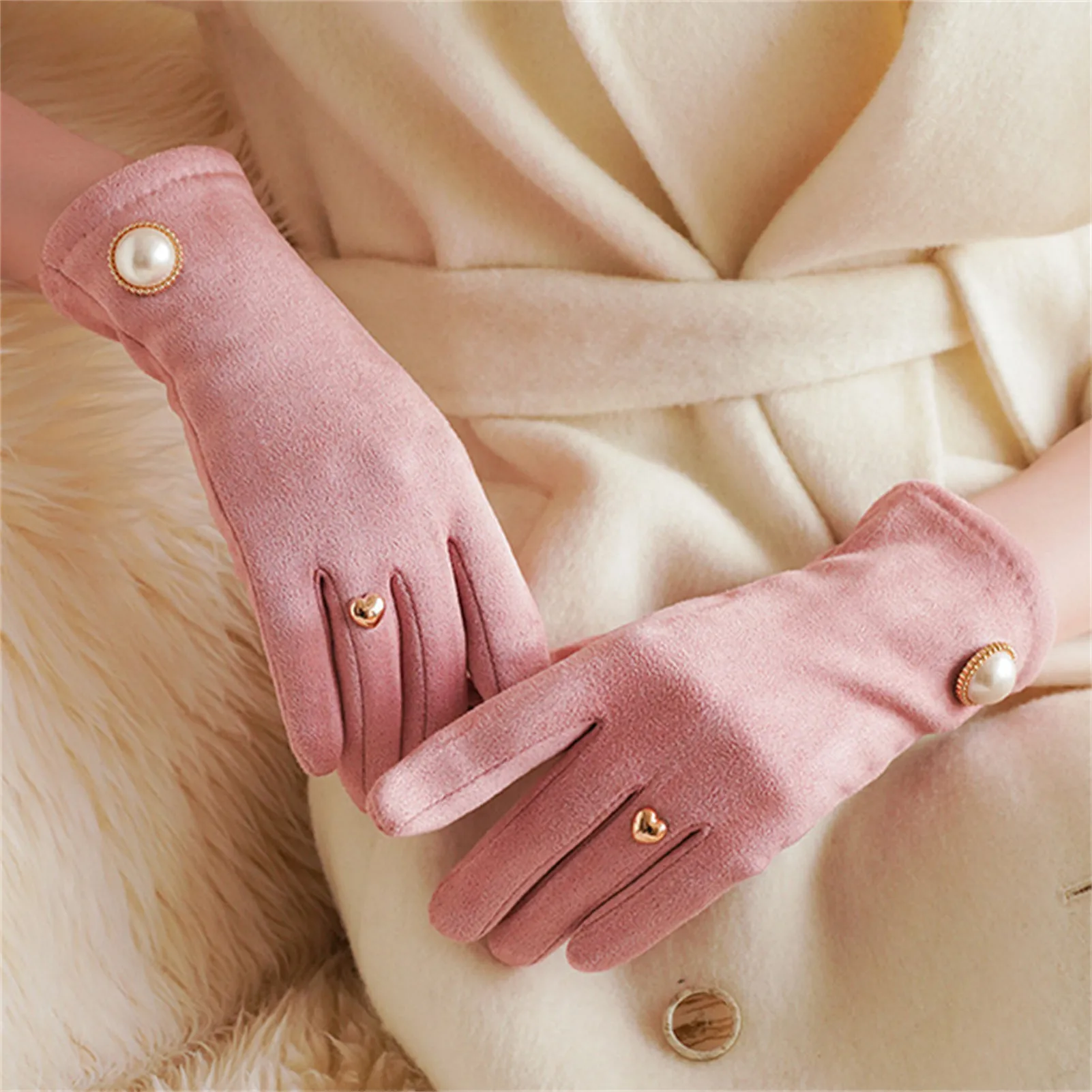 Trendy Woolen Gloves For Women Winter Warmful Full Finger Touchscreen Gloves Outdoor Cycling Riding Travel Warm Mittens