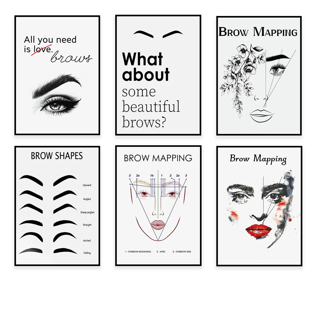 Eyebrows quote, eyebrow shapes, eyebrow technique art, eyebrow prints, eyebrow salon decoration beauty poster