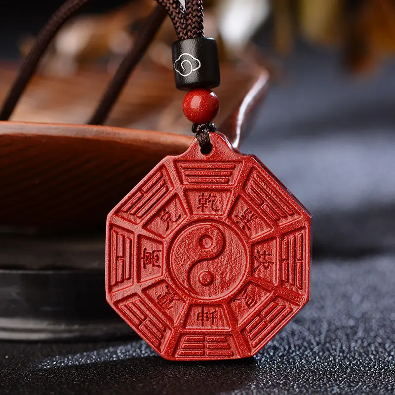 Natural Raw Ore Cinnabar Bagua Brand Benmingnian Pendant Men and Women's Jade Pendant Necklace Jewelry Sweater Chain Vintage