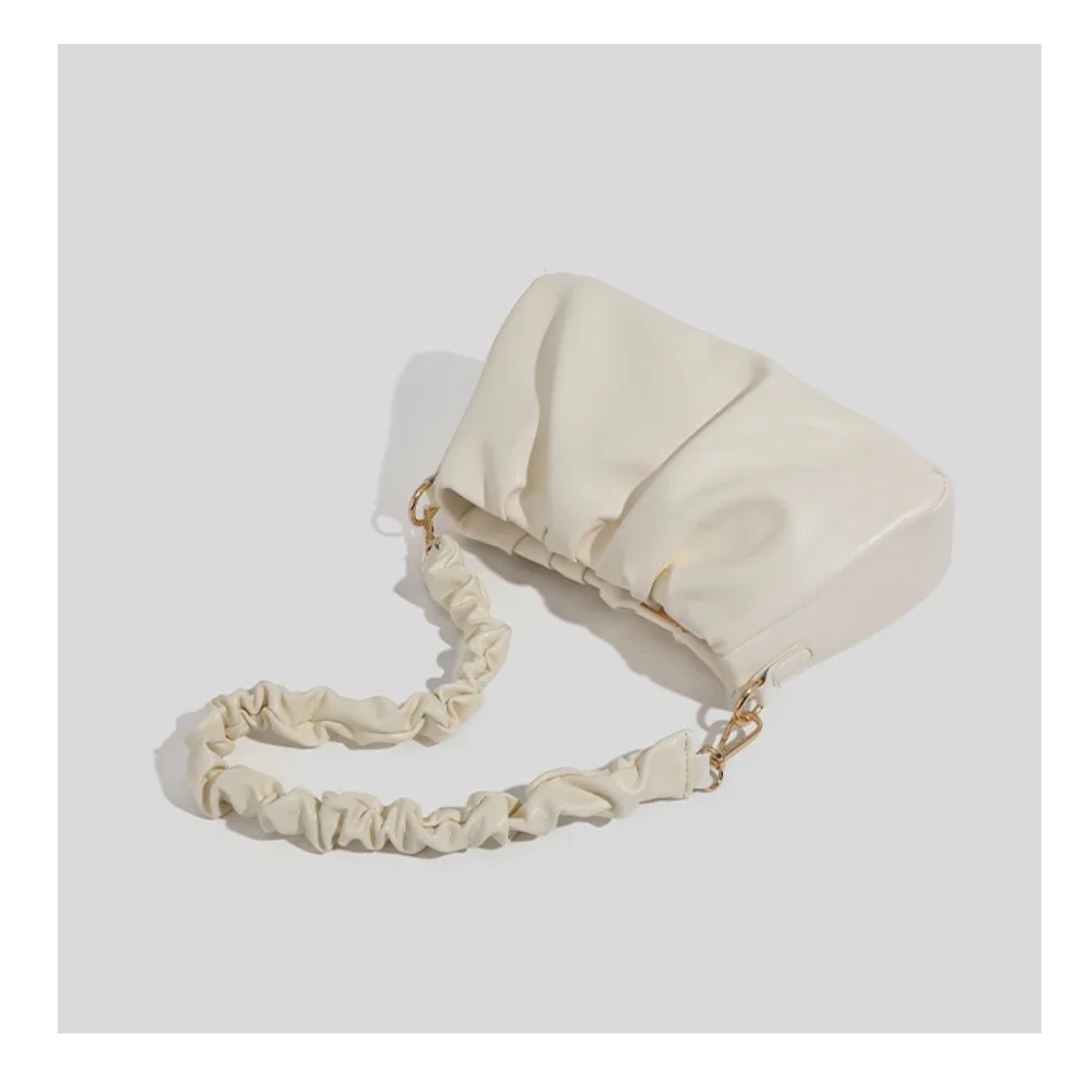 Summer Sweet and Cute Pleated White Underarm Shoulder Bags Fashionable Women's Tote Messenger Bag