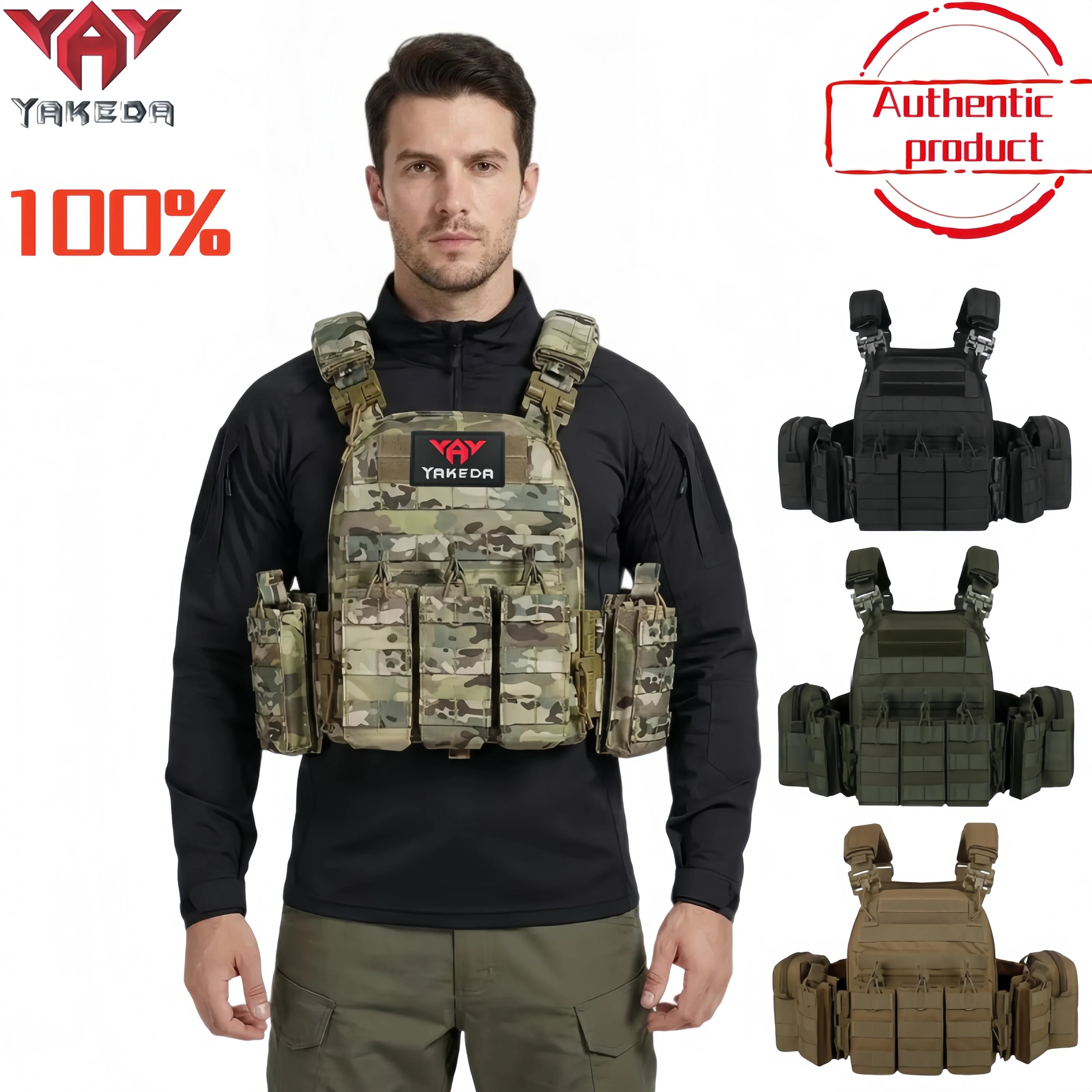 Chaleco táctico YAKEDA 6094 de desmontaje rápido, corte láser ligero, para caza al aire libre, color negro, de alta calidad.