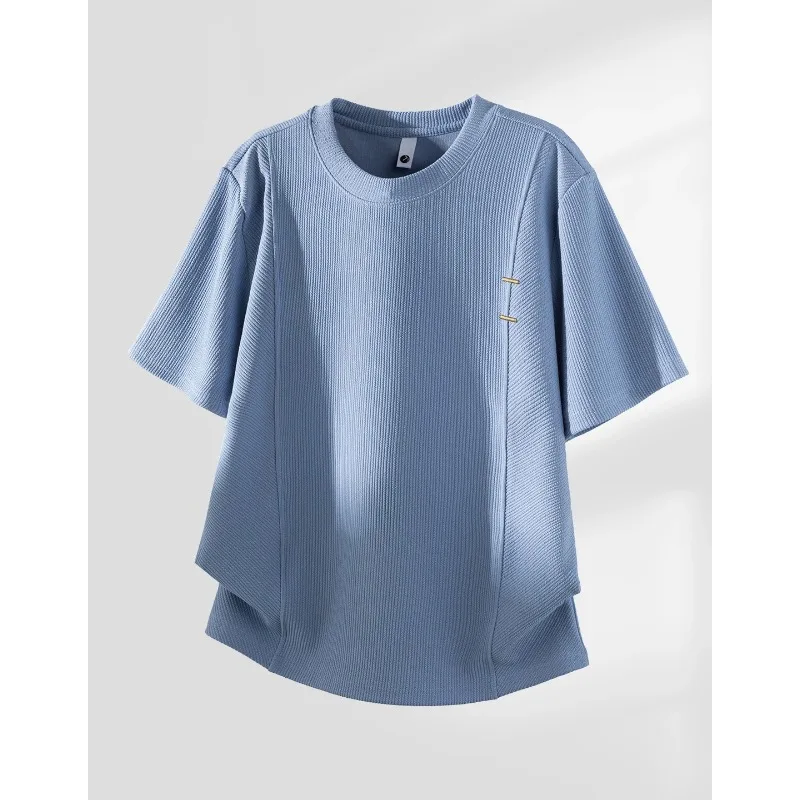 T Shirt for Man Summer New Embroidery Texture Breathable Round Neck Short Sleeve T-shirt