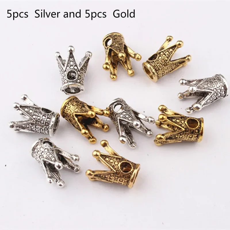 5/10pcs Crown Large Hole Beads African Braided Gold Silver Jewelry Metal Hair Braid Dreadlock Beads Crown Hollow Out Design