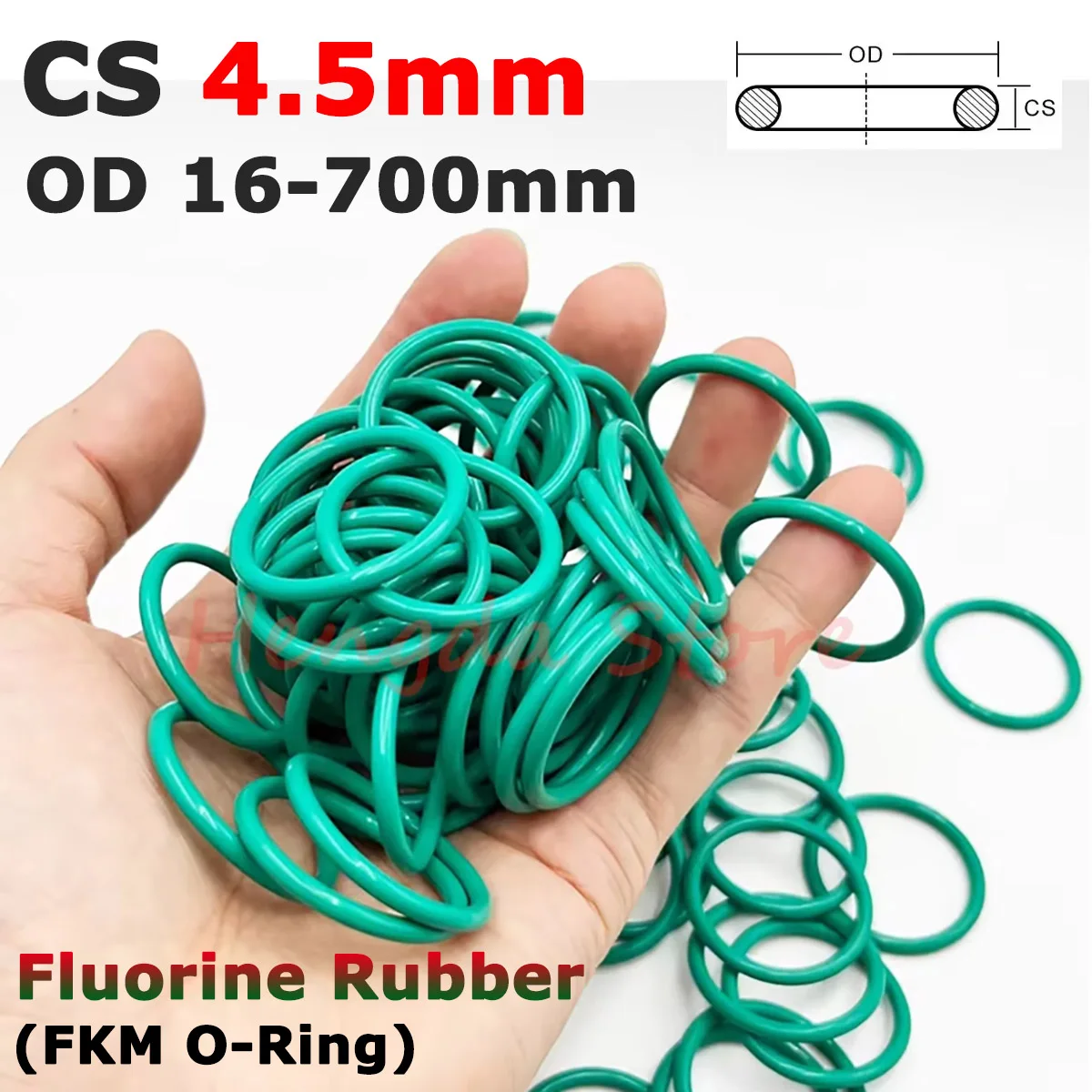 Green FKM O-Rings Cross Section CS 4.5mm OD 16-700mm Fluorine Rubber O Ring Sealing Washer Gasket Oil Resistant Acid & Alkali