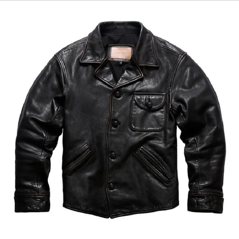 

YR!Free shipping.Tea core horsehide.Luxury quality leather jacket,Slim vintage genuine leather coat,leather clothing.Japan