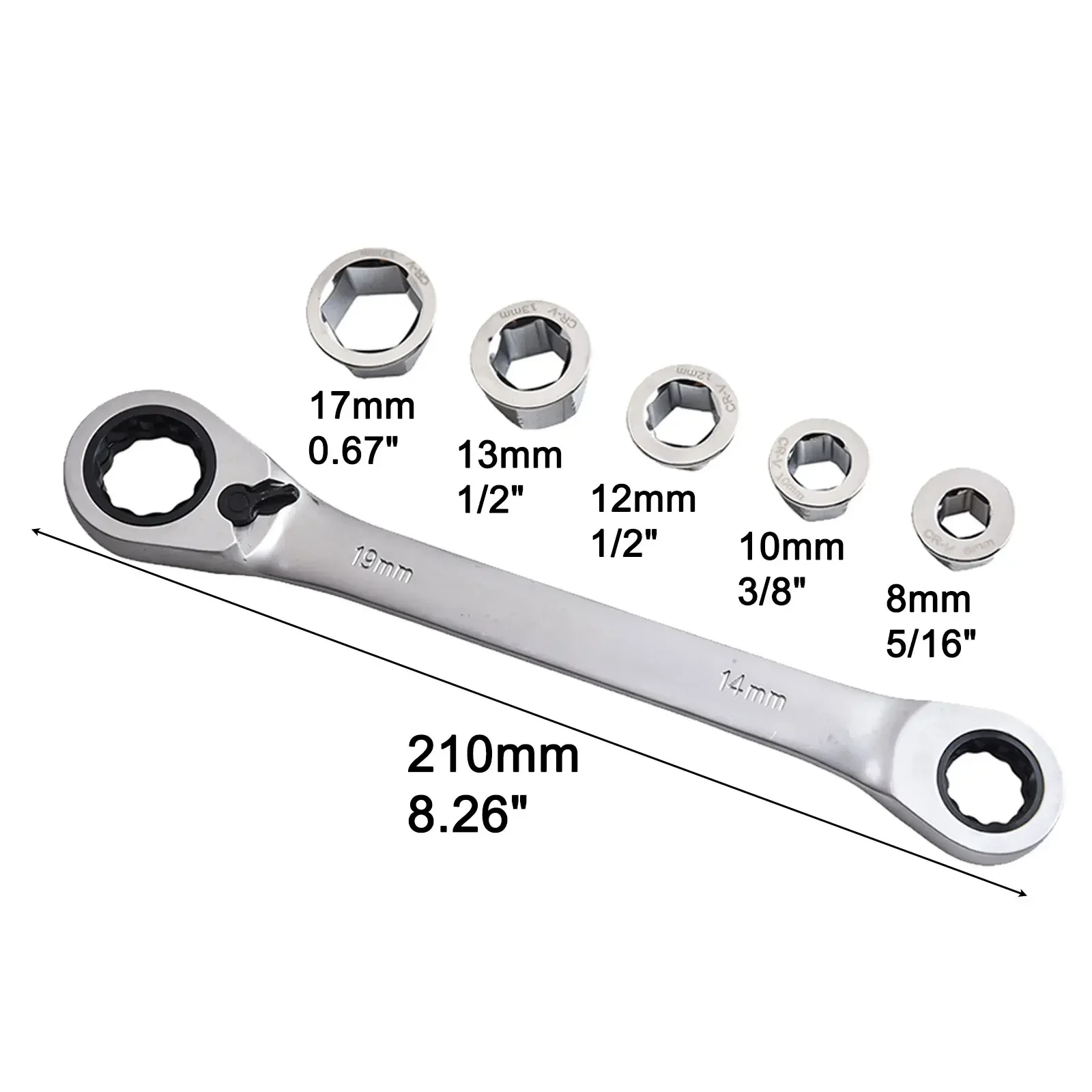 6 In 1 Double Head Reversible Ratchet Combination Spanner Set Chrome Vanadium Steel Ratchet Folding Wrench Repair Hand Tool