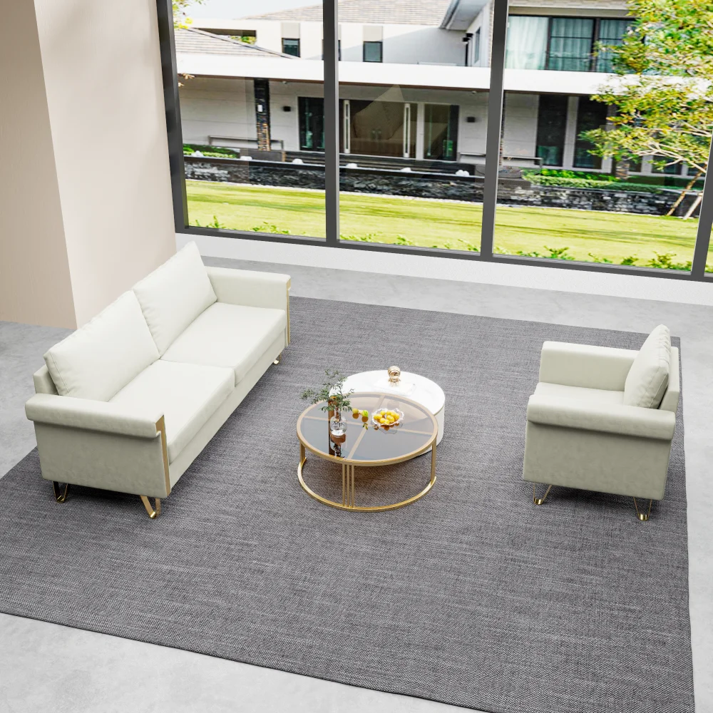 

Velvet Sofa and Chair Combo – Plush Beige Couch and Armchair with Gold Metal Accents, Deep Seats for Extra Comfort