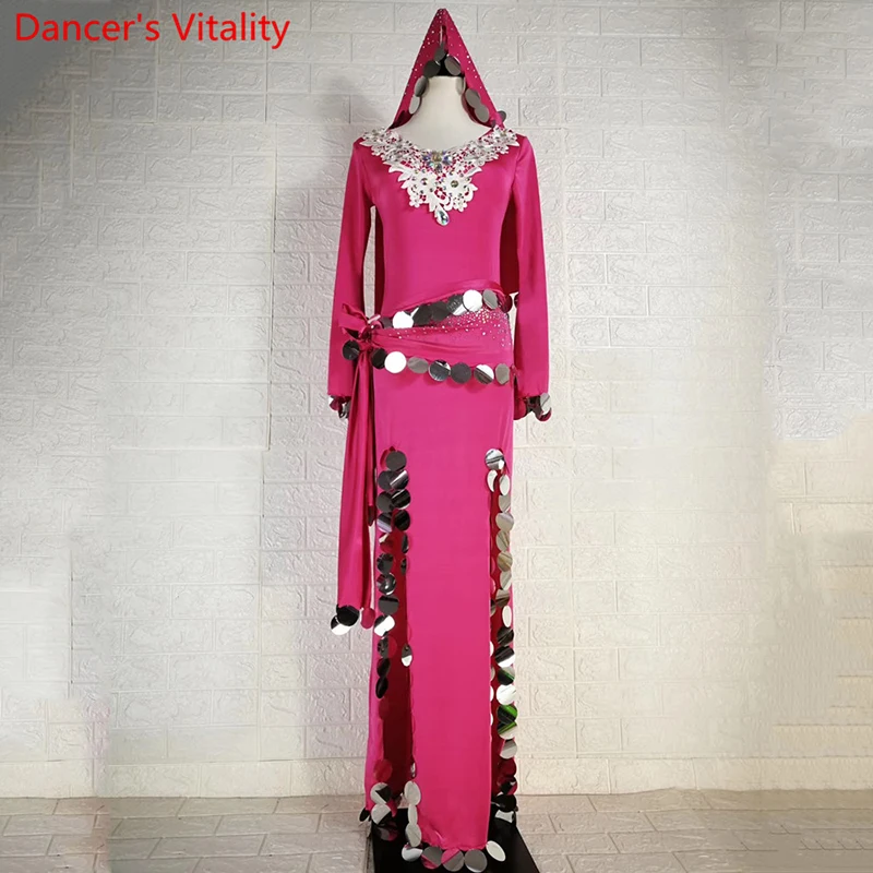 

Belly Dance Group Performance Clothes Sparkling Diamond Robe Sequin Belt Headband Set Drum Oriental Indian Dancing Stage Wear
