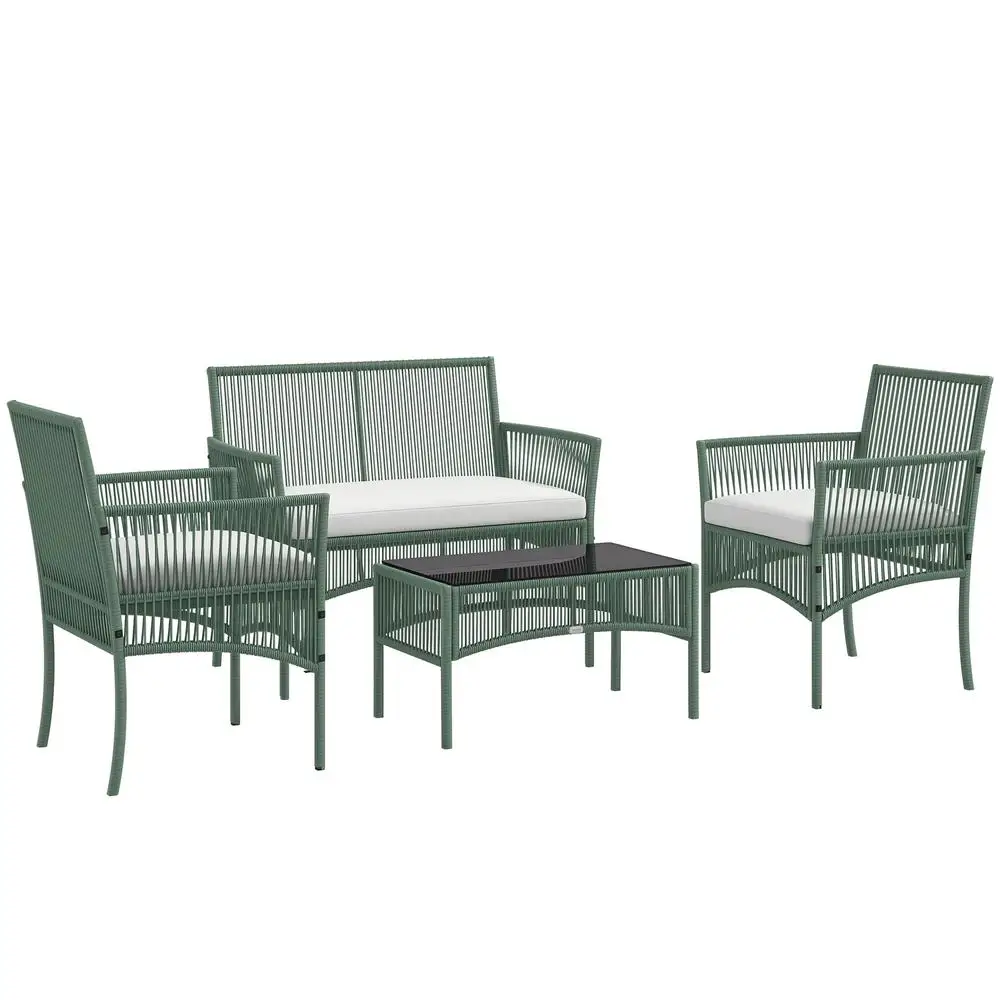 Ensemble salon de jardin 4 pièces : canapé 2 places, 2 fauteuils, 1 table basse en verre trempé